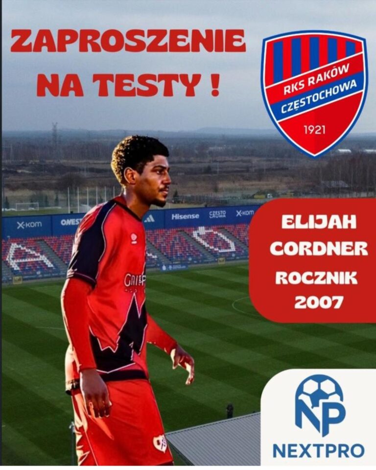 Elijah Cordner on the Raków Częstochowa pitch